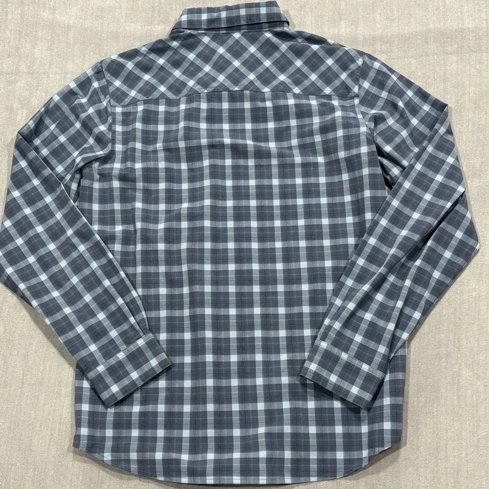 Columbia Button Up Shirt Mens Medium Blue Plaid Performance Stretch Lightweight